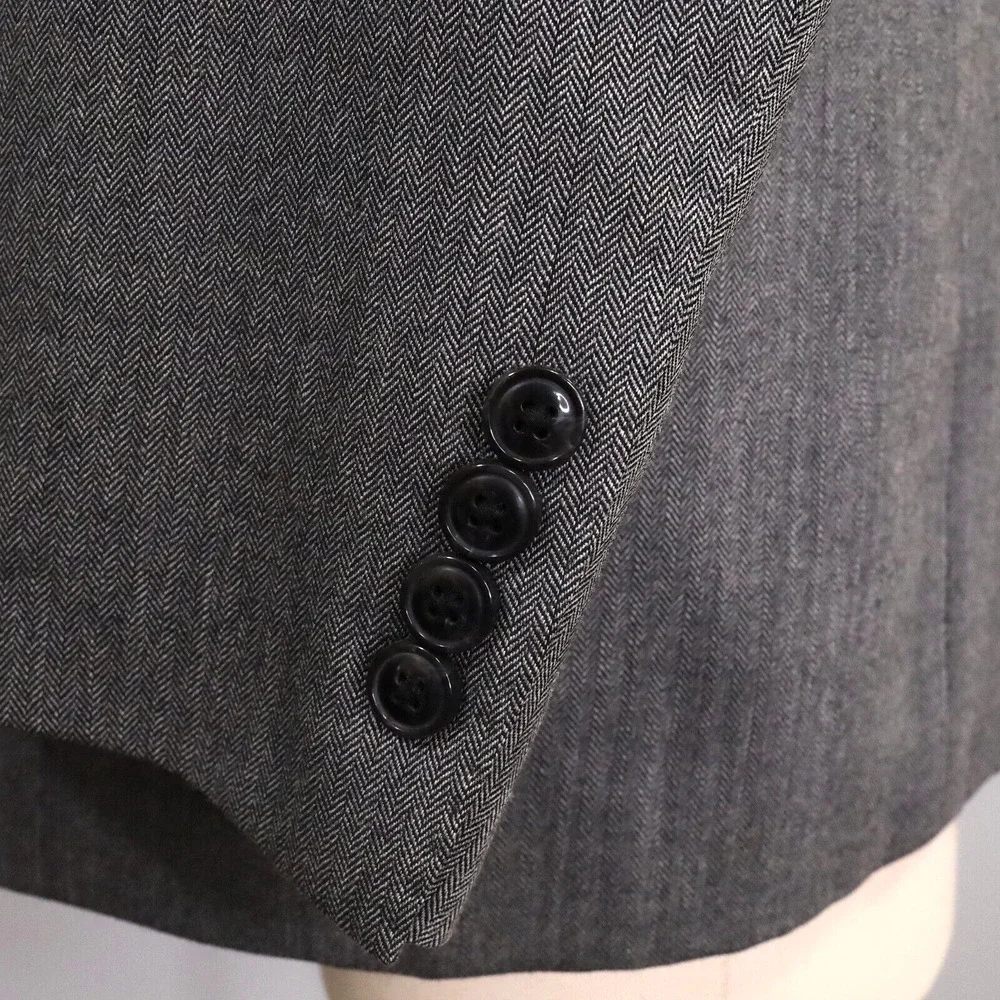 DKNY Sport Coat Mens 42L Gray Wool Herringbone Check Jacket Lined Blazer Career - Picture 11 of 16